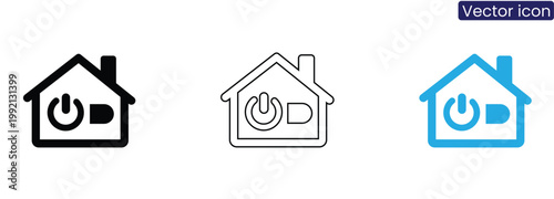 House with power button icon set on white background for energy concepts