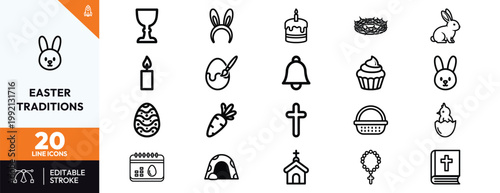 A professional collection of religious and spring holiday symbols featuring bunny rabbit eggs and church