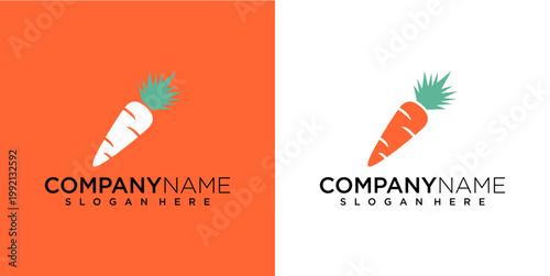 Vibrant orange and white carrot logos with company name and slogan on colorful backgrounds