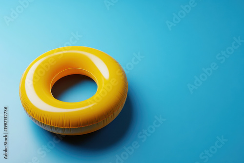 Inflatable ring floating on blue water, perfect for summer vacation and leisure activities