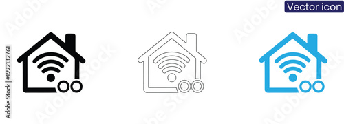 Smart home icons with WiFi symbols on white background for network and internet concepts