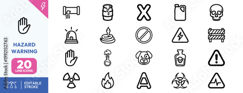 Comprehensive collection of safety hazard warning signs and danger alert symbols for industrial workplace protection