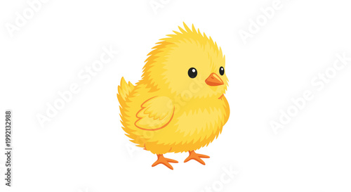 This adorable fluffy yellow baby chick is depicted from a side profile view with meticulous feathery details and a bright orange beak on white space.