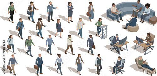 Diverse group of professionals collaborating and working in a modern office environment