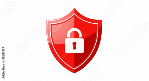 Red shield with white padlock symbolizing security and protection