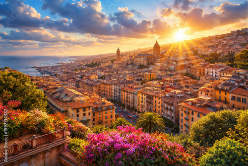the sun over the city and the sea