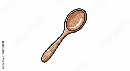 Simple wooden spoon with a black outline and wood grain texture