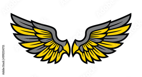 Golden and grey wings spread open in a graphic design silhouette
