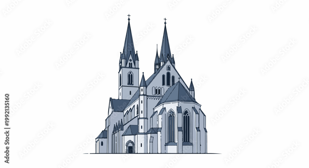 Obraz premium Stylized illustration of a grand Gothic cathedral with spires