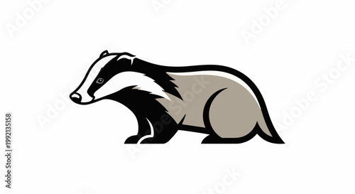 Stylized illustration of a badger with black, white, and grey markings
