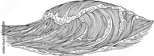 Black and white line of a crashing ocean wave