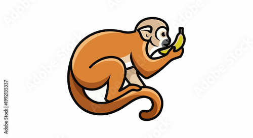 Stylized cartoon monkey sitting and holding a banana