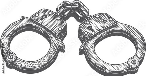 Black and white of handcuffs metal chain