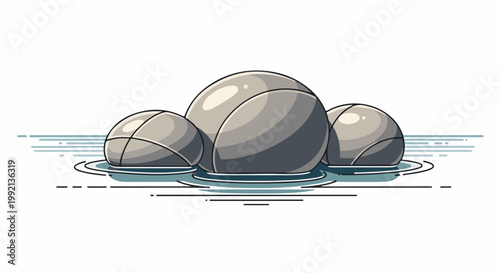Three smooth grey stones in rippling blue water