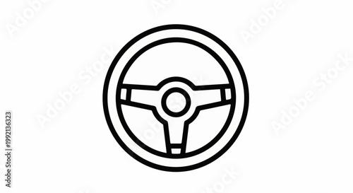Simple line art icon of a three-spoke steering wheel on a white background