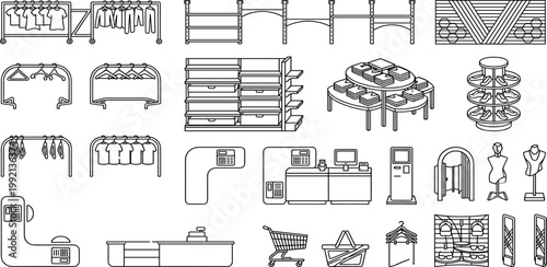 Retail Store Fixtures and Displays A Collection of Vector Graphics for Shop Layout and Design