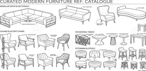 Collection of Modern Furniture Designs Featuring Sofas, Chairs, Tables, Ottomans, and Stools for Home Decor Inspiration