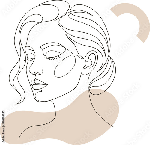 Minimalist Line Art Portrait of a Woman with Closed Eyes, Exuding Serenity and Abstract Aesthetic