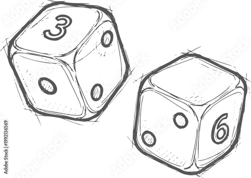 Hand-drawn dice showing numbers 3 and 6 game