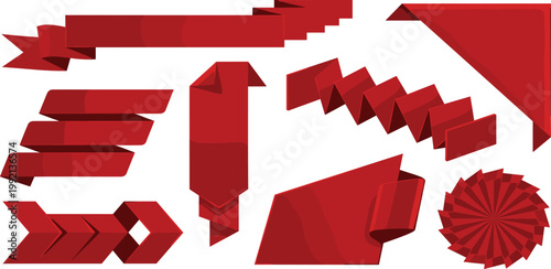 Collection of red ribbons and banners for graphic design and web decoration