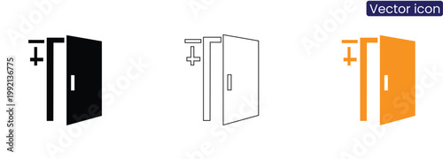 Vector icons of refrigerator on white background in black, Line art, And orange styles for cooking and kitchen concepts