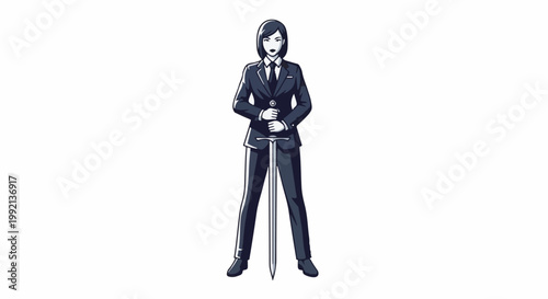 Woman in suit holding sword