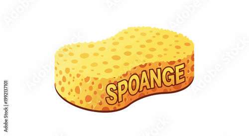 Yellow porous cleaning sponge with "SPOANGE" text