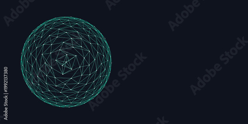 Digital Sphere: An elegant digital sphere comprised of interconnected lines and nodes, floating in a deep dark space.