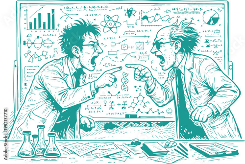 Scientists Arguing Debate Whiteboard Art