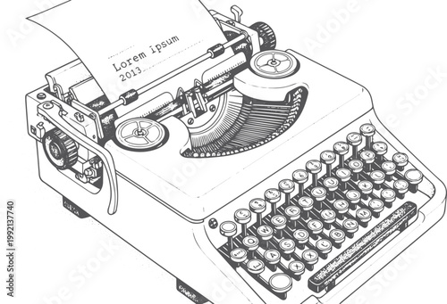Vintage typewriter with paper and text retro