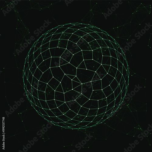 Geometric Web of Connection: A stunning visual representation of a sphere, meticulously crafted from an intricate network of interconnected lines and points.