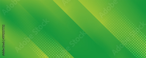 abstract green banner background with diagonal stripes and dot halftone. vector illustration