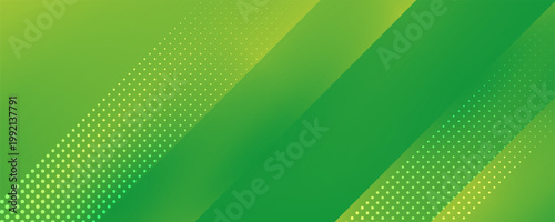 abstract green banner background with diagonal stripes and dot halftone. vector illustration