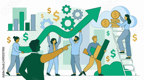 Business team working together to achieve financial growth and success