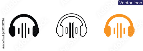 Headphones with sound wave icon set on white background