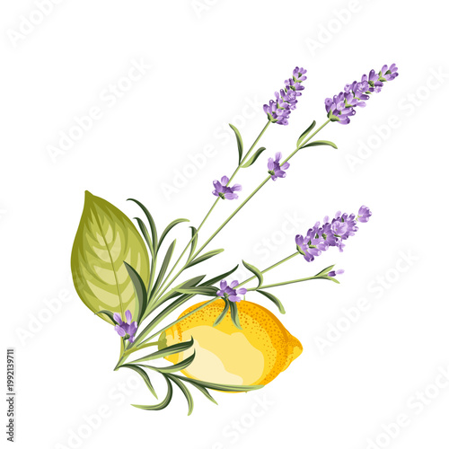 Lavender and lemon bouquet with blossoms