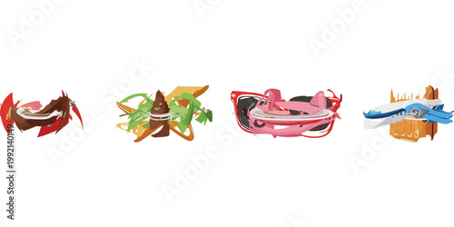 Abstract Dynamic Swirl Shapes Collection with Colorful Fluid Brush Strokes, Modern Artistic Elements for Creative Design, Branding, and Digital Illustration Use