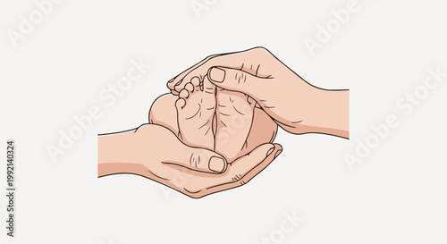 Tender hands cradle delicate baby feet, symbolizing love and protection