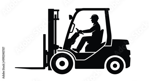 Forklift operator driving industrial vehicle a striking black silhouette
