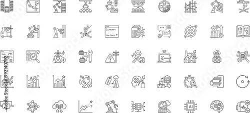 Industrial Robotics Warehouse Management and Energy Grid Icons