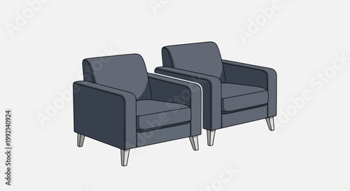 Two modern, dark grey armchairs with sleek metal legs