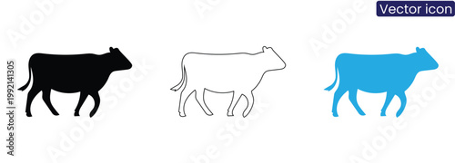 Cow icons in black, White, And blue on white background for business or design use