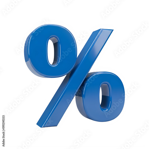 A bold blue percentage symbol in a three-dimensional style