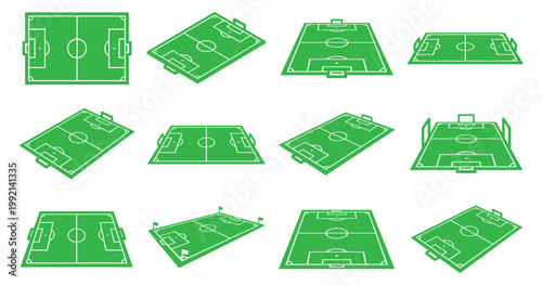 Soccer Fields in Various Angles Vector Set. Vector Illustration.