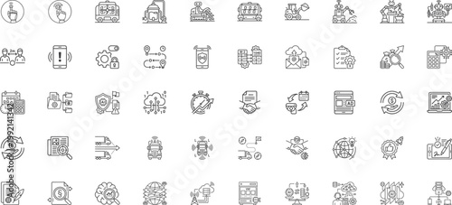 Financial technology and global logistics icons for international business and industry