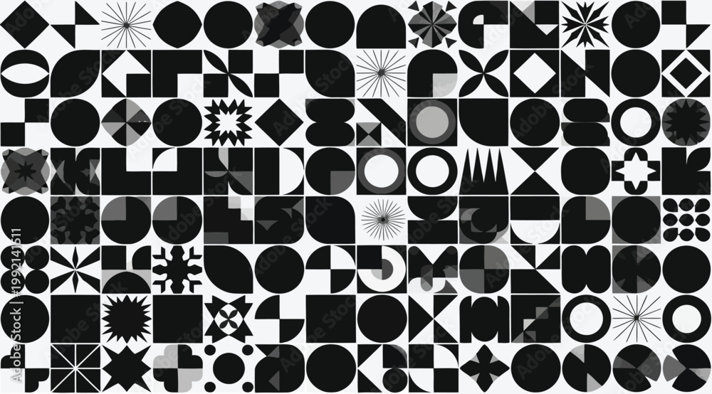 Fototapeta premium Abstract geometric pattern with black and white shapes, modern minimalist vector design