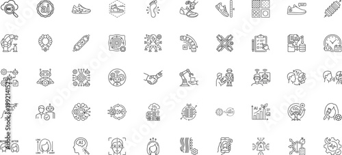 Modern lifestyle technology and environmental sustainability line icon set