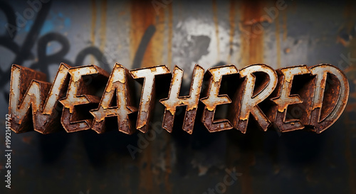 A close-up view of a weathered metal sign with rusty letters