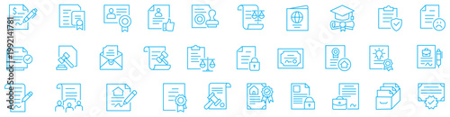 Legal documents icon set. Editable line icons. Vector illustration.