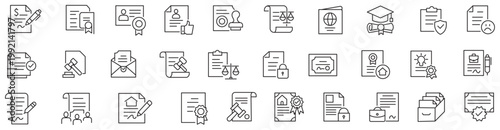 Legal documents icon set. Editable line icons. Vector illustration.